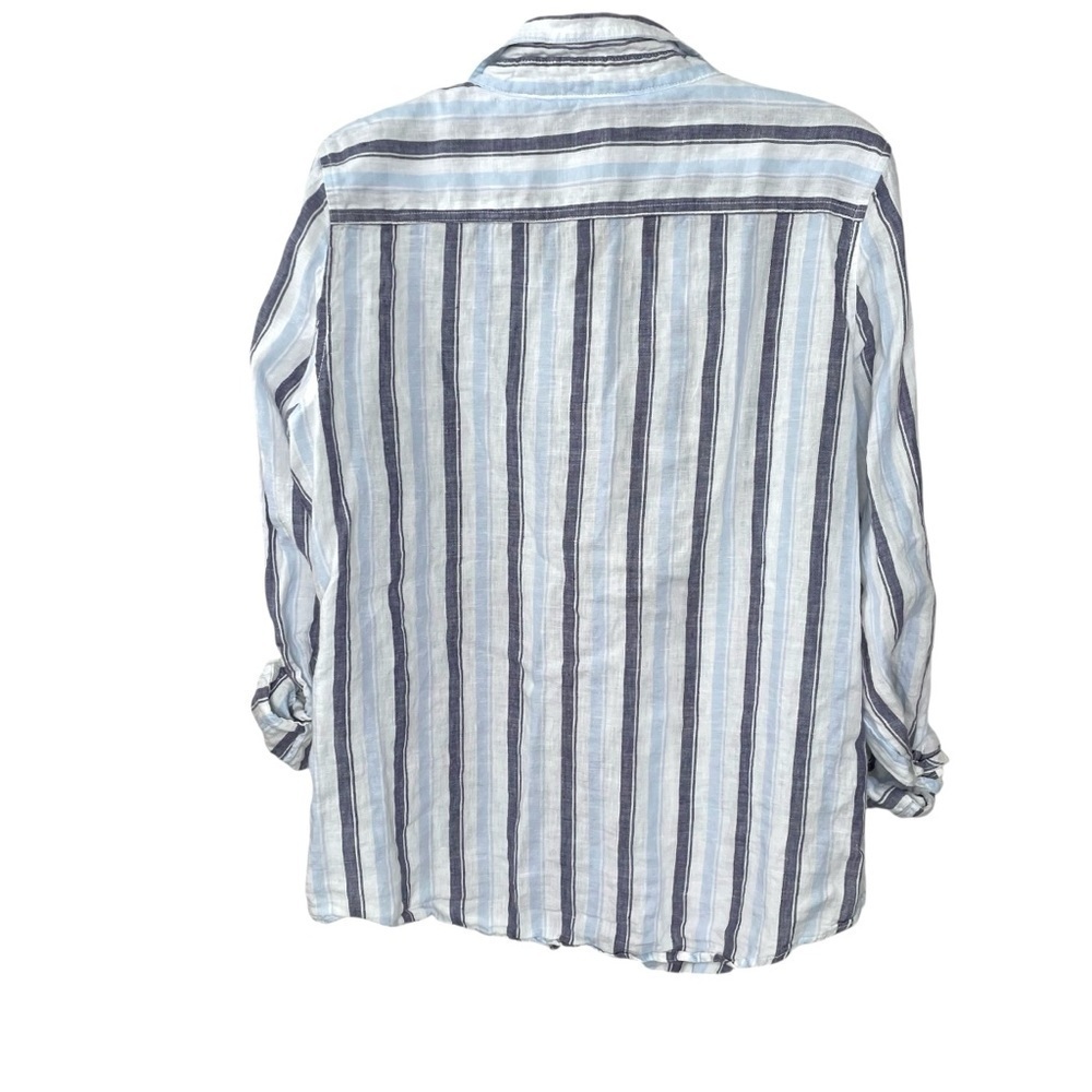 JONES NEW YORK Linen Striped Button Front Blouse White Blue XL - Picture 6 of 11
